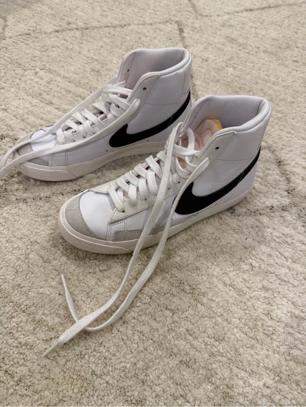 Nike White High-Top Sneakers with Black Swoosh Size 7